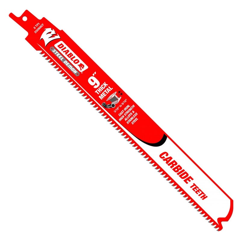 Diablo DS0908CF3 9" 8TPI Steel Demonâ„¢ Carbide Teeth Reciprocating Saw Blades for Thick Metal (3-Pack) - Image 1